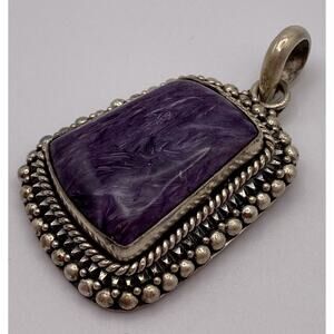GORGEOUS HUGE CHAROITE STONE PENDANT STERLING SILVER 925